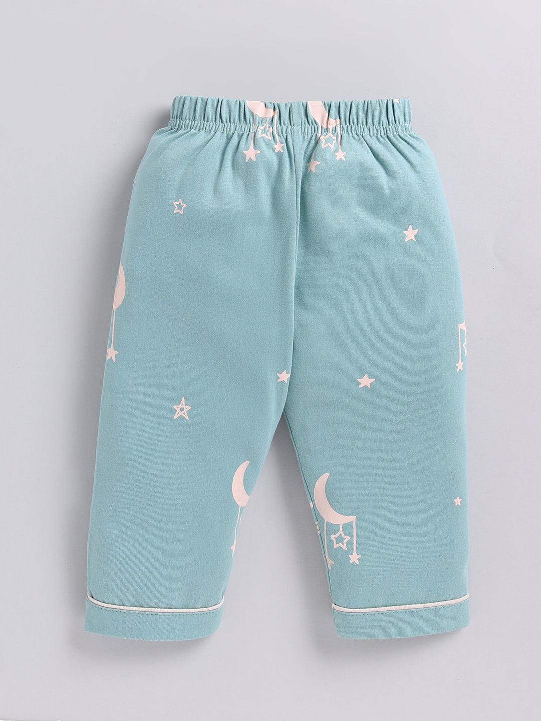 Teal Typography Cotton Full Sleeves Night Suit