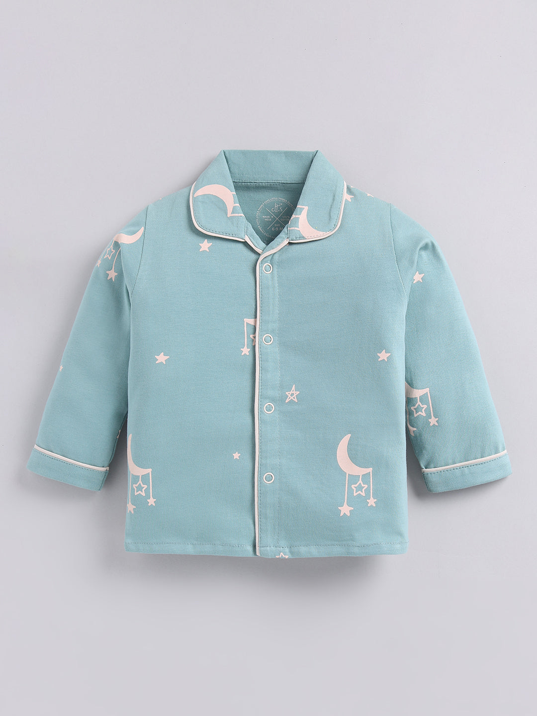 Teal Typography Cotton Full Sleeves Night Suit