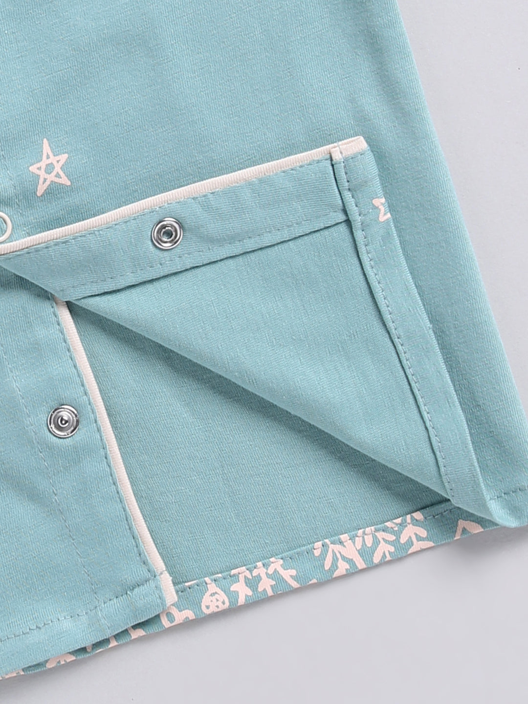 Teal Typography Cotton Full Sleeves Night Suit