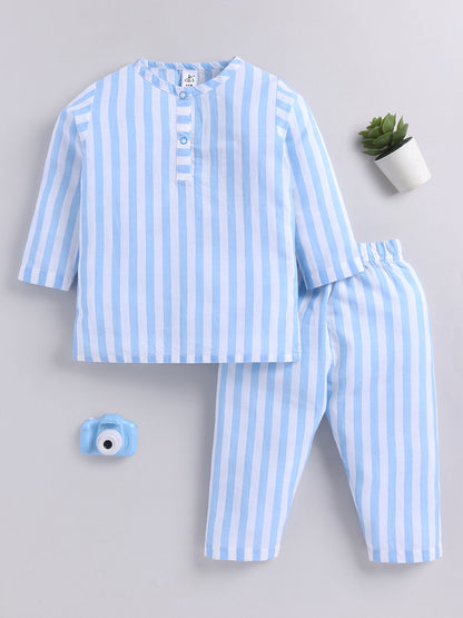 Blue Cotton Striped Kurta Pyjama Set