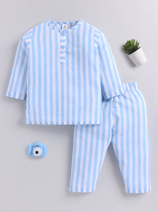 Blue Cotton Striped Kurta Pyjama Set