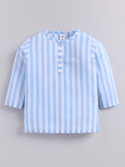 Blue Cotton Striped Kurta Pyjama Set