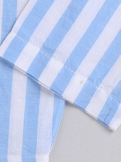 Blue Cotton Striped Kurta Pyjama Set