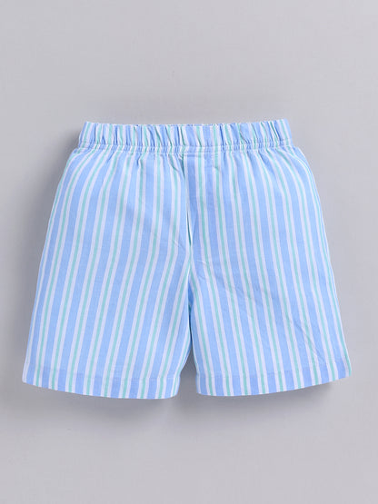 Blue Cotton Striped Half Sleeve Co-ord Set