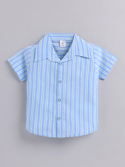 Blue Cotton Striped Half Sleeve Co-ord Set
