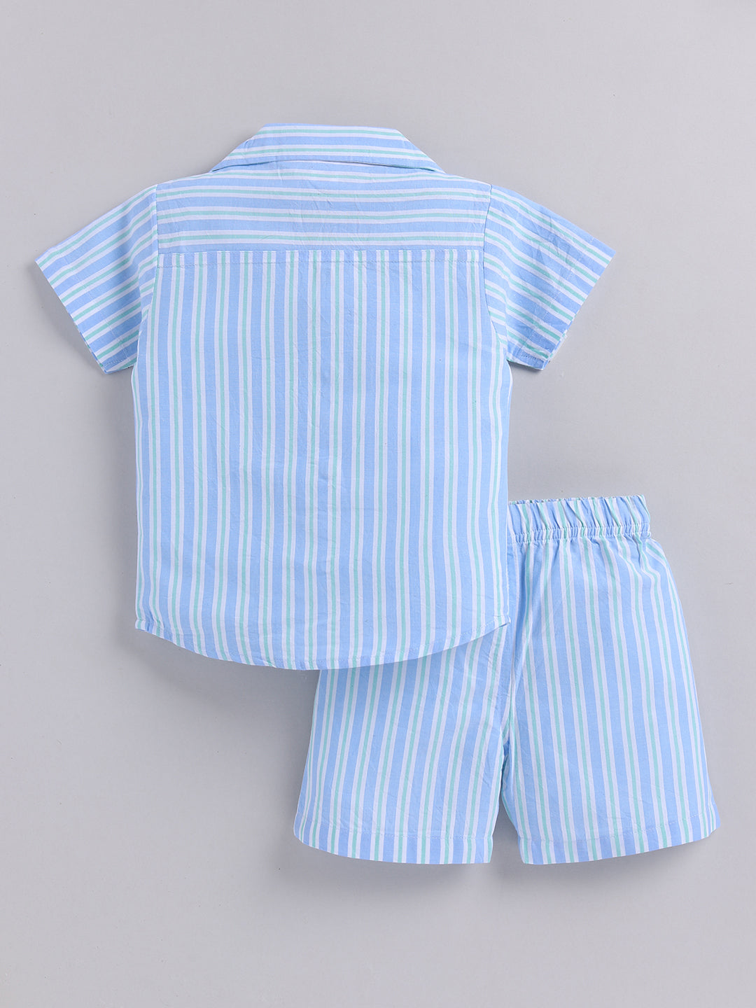Blue Cotton Striped Half Sleeve Co-ord Set