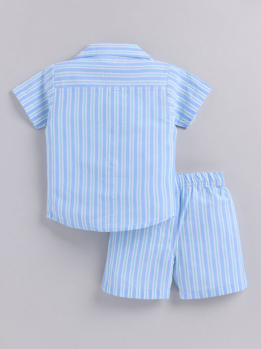 Blue Cotton Striped Half Sleeve Co-ord Set