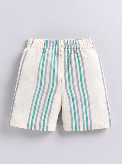 Cream Striped Cotton Short Sleeves Co-ord Set