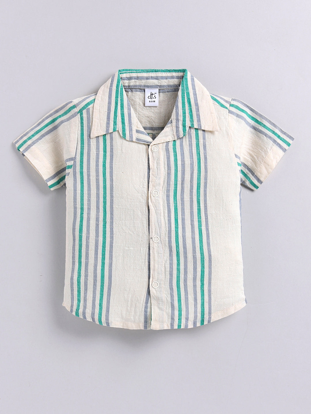 Cream Striped Cotton Short Sleeves Co-ord Set