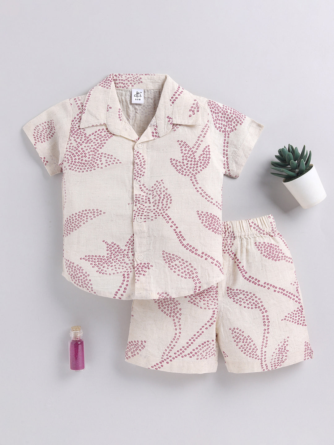 Purple Floral Cotton Short Sleeves Co-ord Set