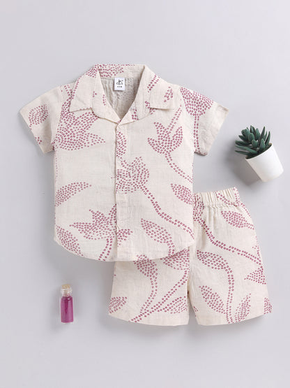 Purple Floral Cotton Short Sleeves Co-ord Set