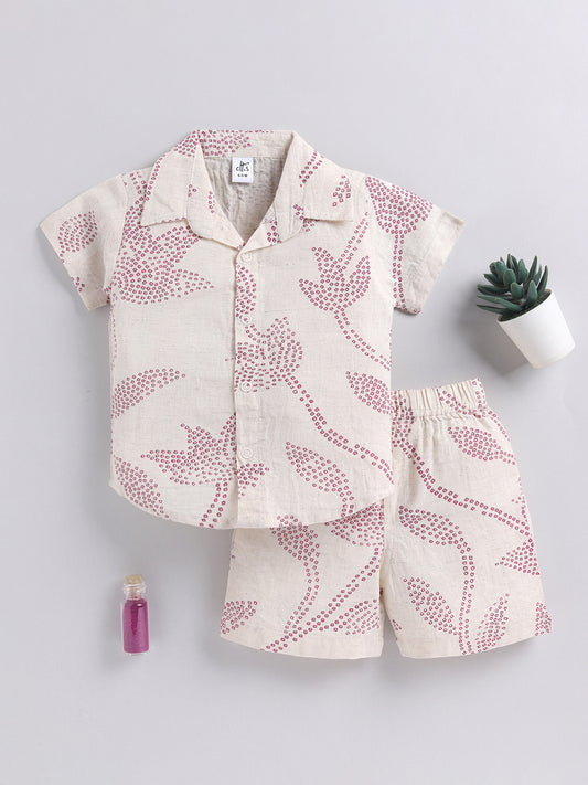 Purple Floral Cotton Short Sleeves Co-ord Set