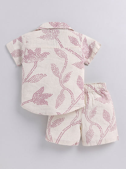 Purple Floral Cotton Short Sleeves Co-ord Set