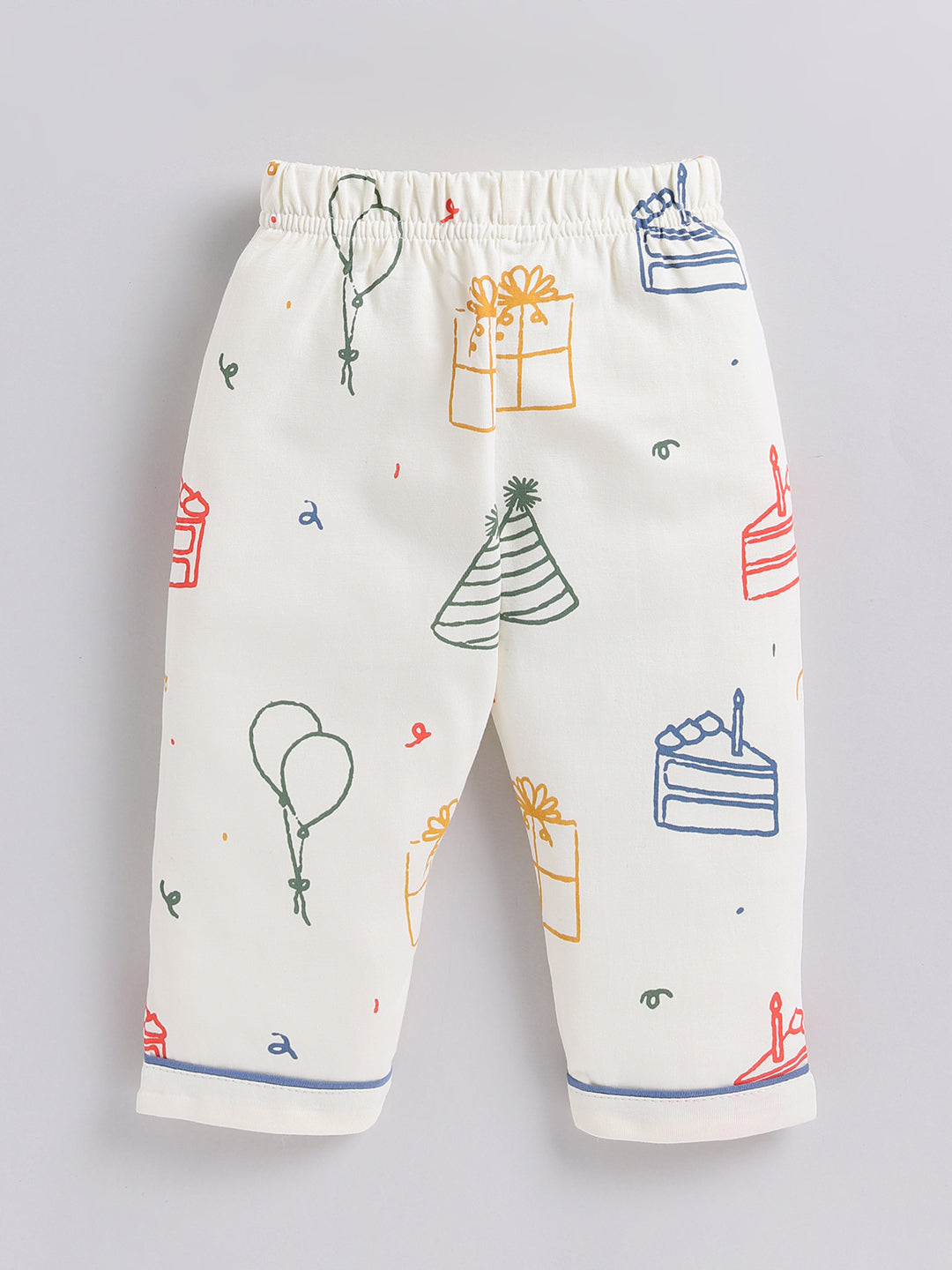 Cream Birthday Theme Cotton Full Sleeves Night Suit