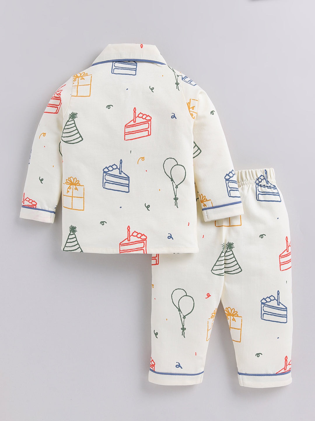 Cream Birthday Theme Cotton Full Sleeves Night Suit