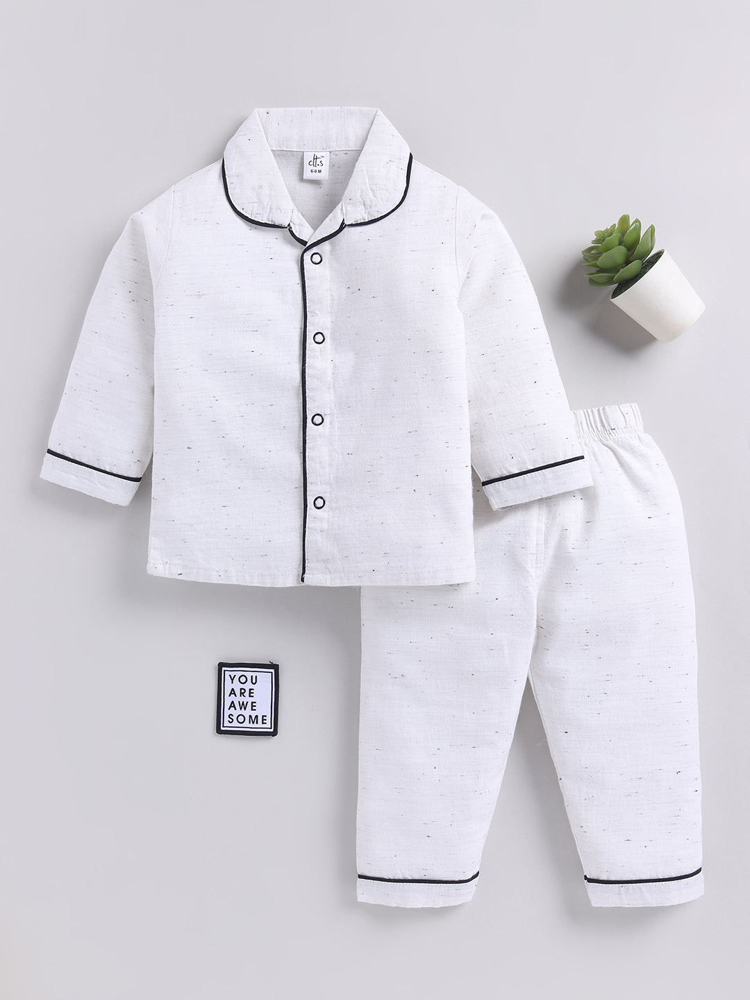 Off White Typography Cotton Full Sleeves Night Suit