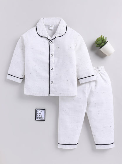 Off White Typography Cotton Full Sleeves Night Suit