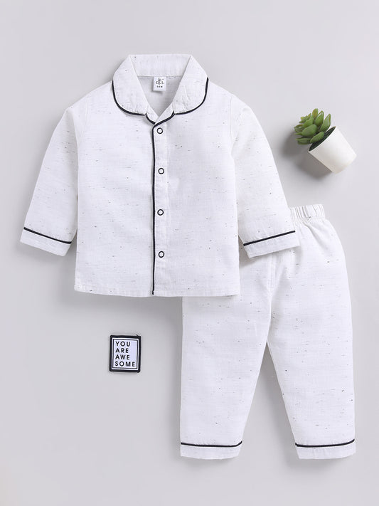 Off White Typography Cotton Full Sleeves Night Suit