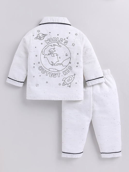 Off White Typography Cotton Full Sleeves Night Suit