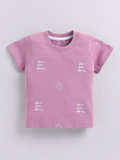 Purple Typography Cotton Short Sleeves Night Suit