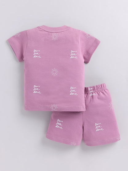Purple Typography Cotton Short Sleeves Night Suit
