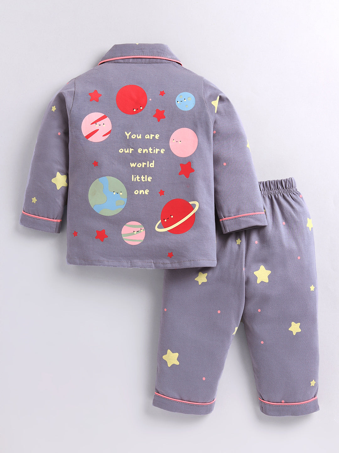 Grey Cotton Typography Full Sleeve Night Suit