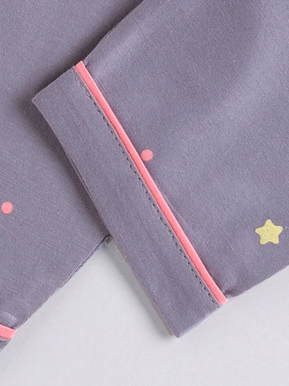 Grey Cotton Typography Full Sleeve Night Suit