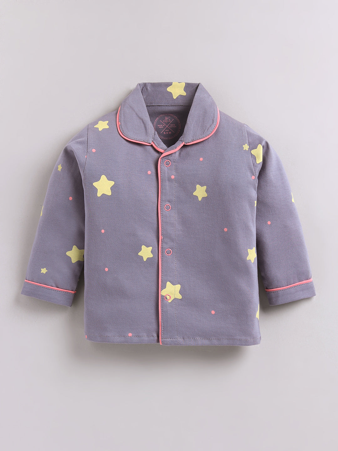 Grey Cotton Typography Full Sleeve Night Suit