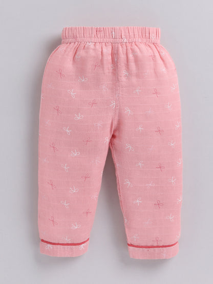 Pink Graphic Cotton Full Sleeves Night Suit