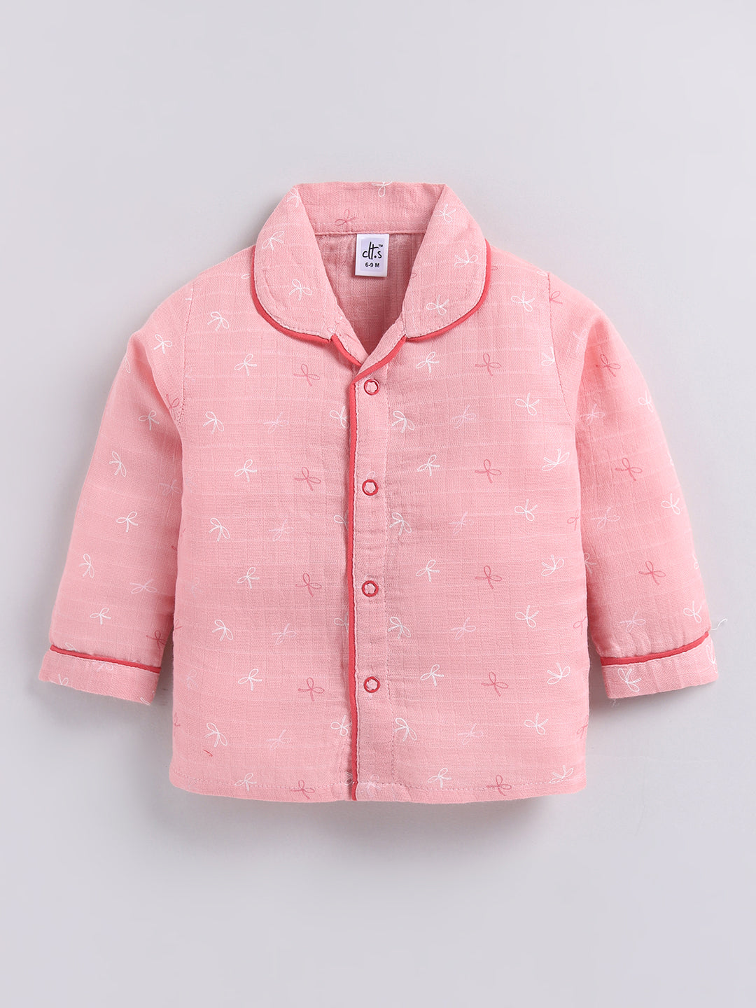 Pink Graphic Cotton Full Sleeves Night Suit