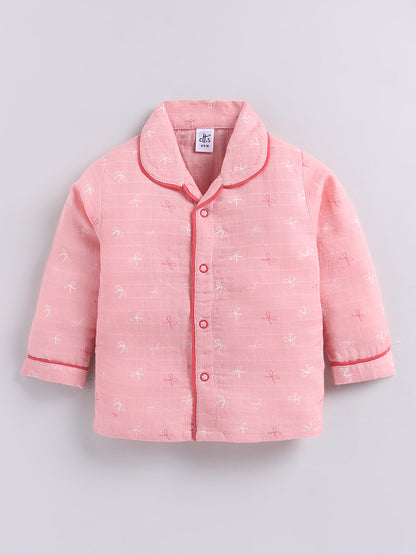 Pink Graphic Cotton Full Sleeves Night Suit