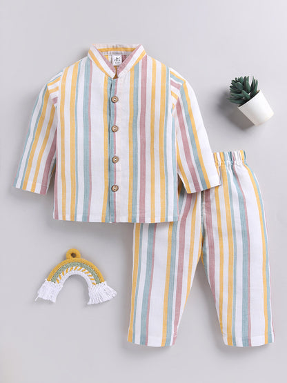 Multi Striped Cotton Full Sleeves Night Suit