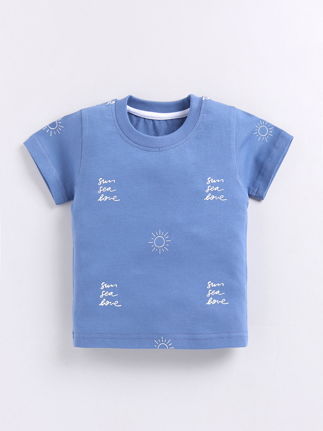 Blue Typography Cotton Short Sleeves Night Suit