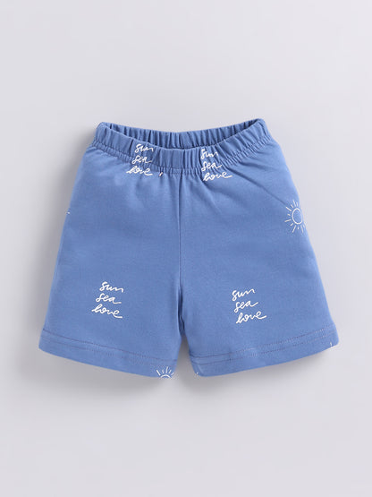 Blue Typography Cotton Short Sleeves Night Suit