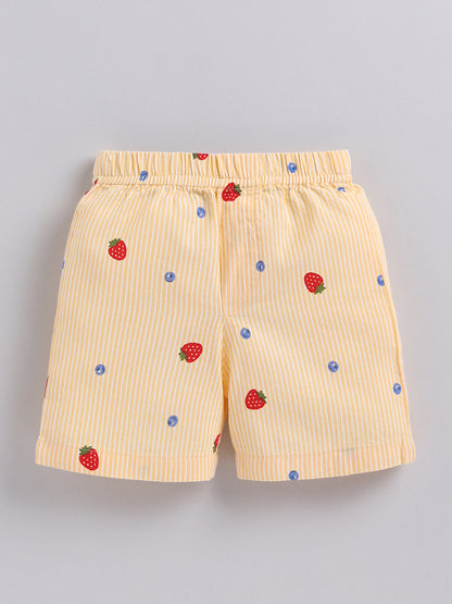 "Strawberries" Yellow Cotton Short Sleeves Night Suit