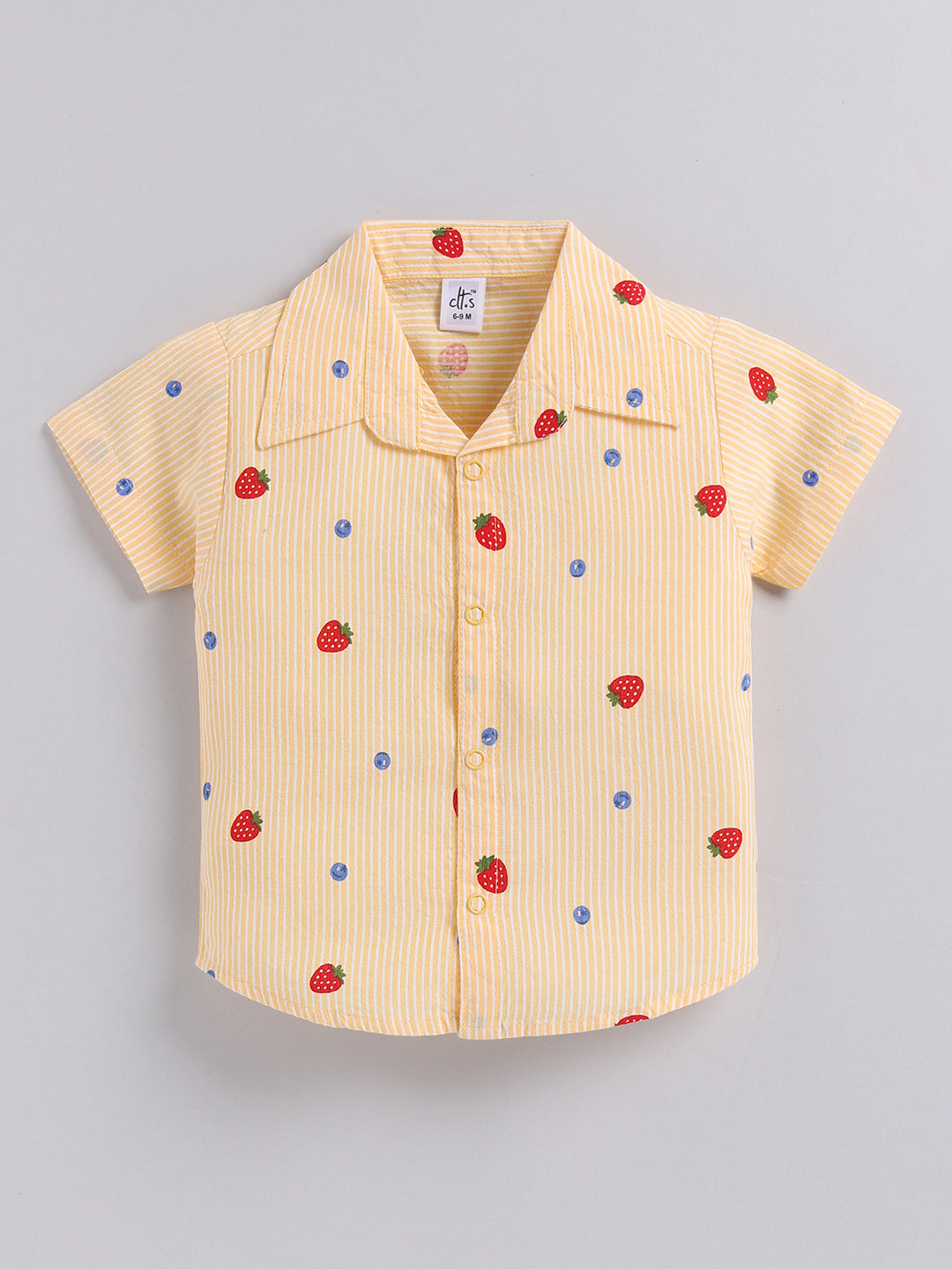 "Strawberries" Yellow Cotton Short Sleeves Night Suit