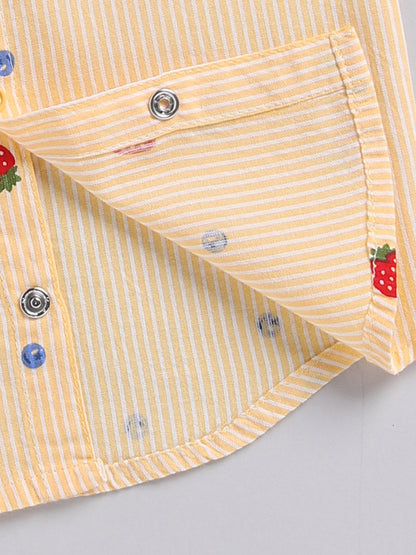 "Strawberries" Yellow Cotton Short Sleeves Night Suit