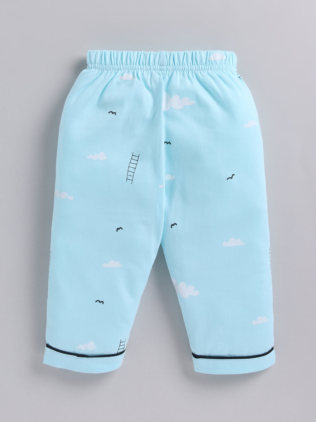 Blue Typography Cotton Full Sleeves Night Suit