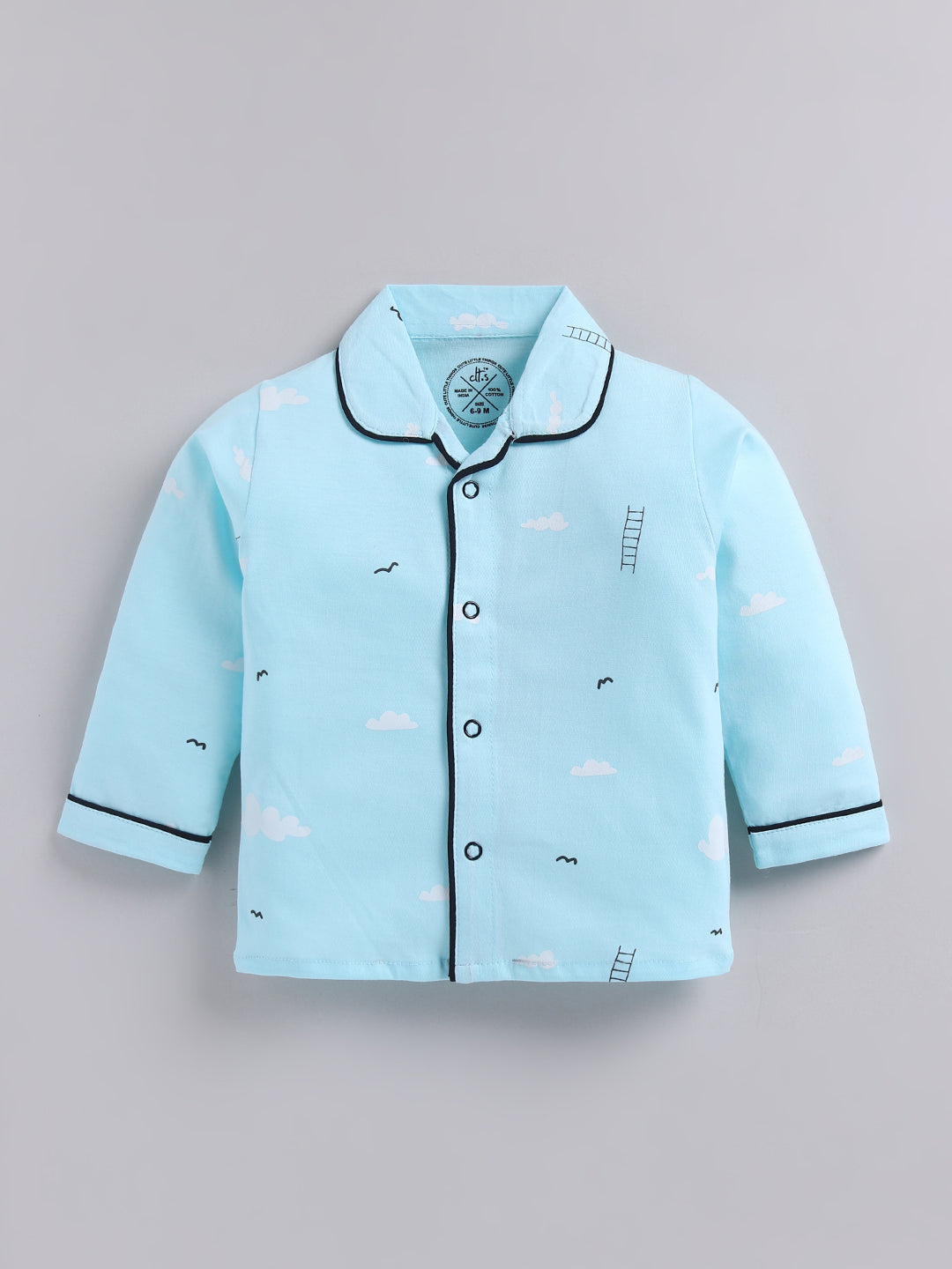 Blue Typography Cotton Full Sleeves Night Suit