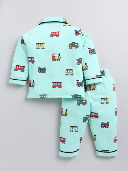 Sea Green Graphic Full Sleeve Night Suit