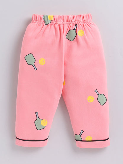 Pink Graphic Cotton Short Sleeves Night Suit