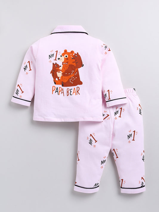 Pink "Papa Bear" Full Sleeve Night Suit