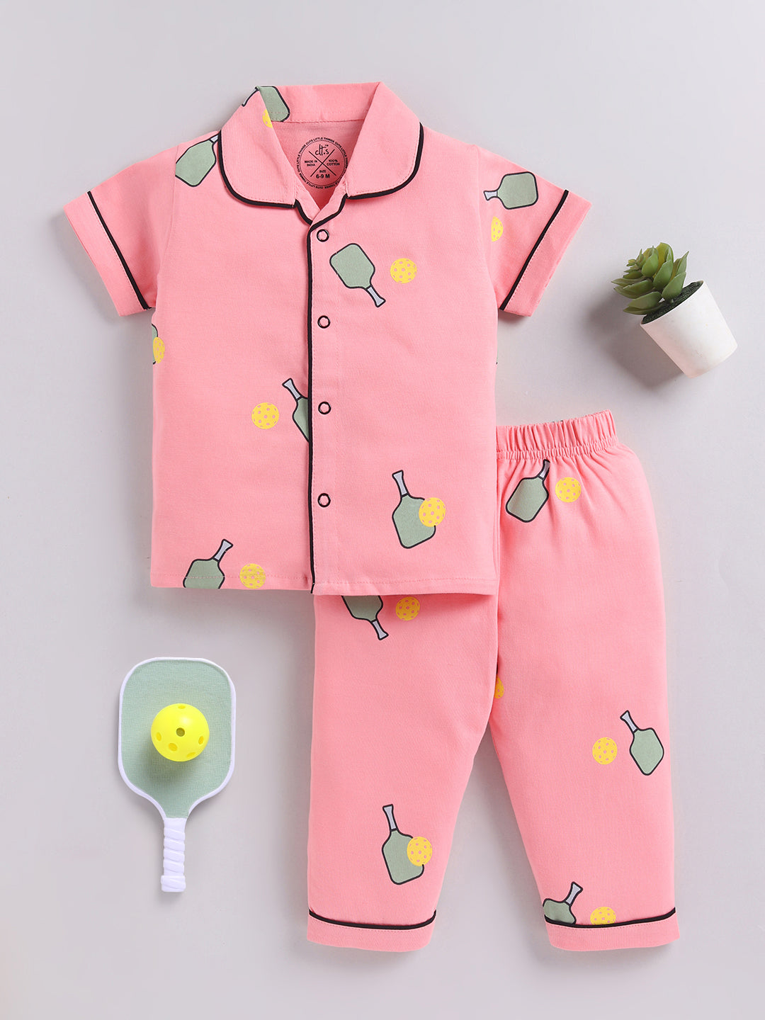 Pink Graphic Cotton Short Sleeves Night Suit