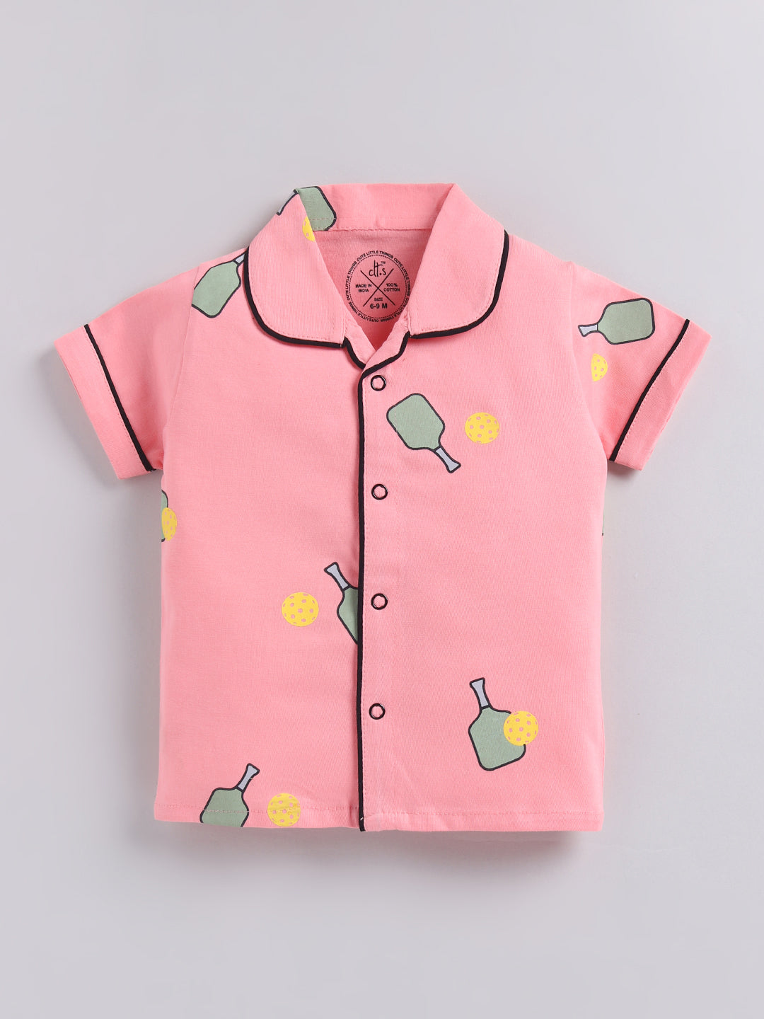 Pink Graphic Cotton Short Sleeves Night Suit