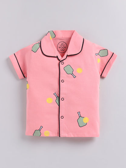 Pink Graphic Cotton Short Sleeves Night Suit