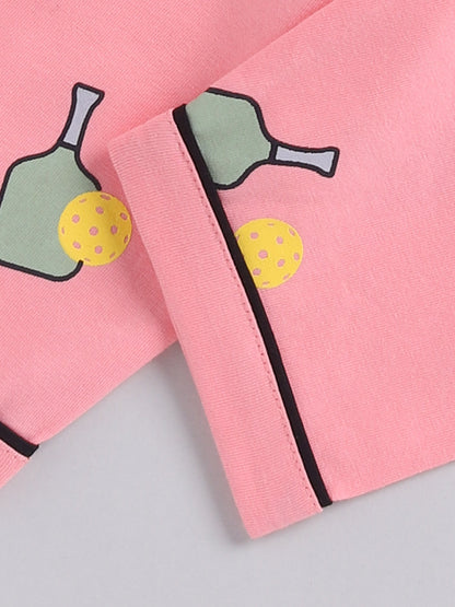 Pink Graphic Cotton Short Sleeves Night Suit