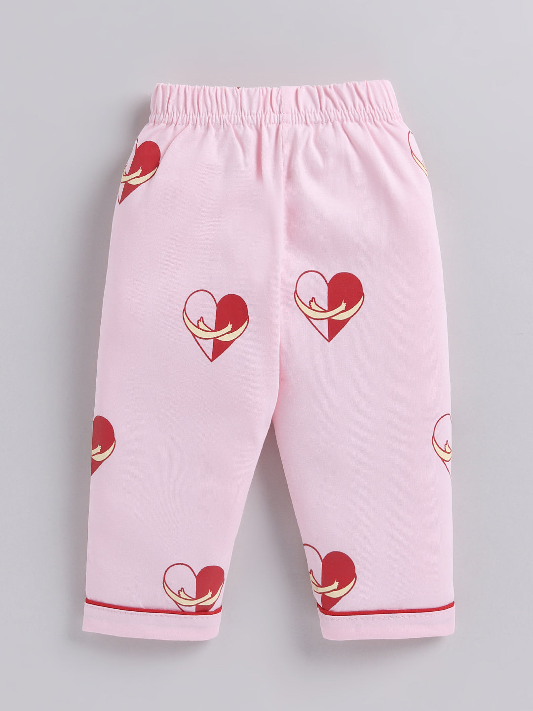 Pink "Hearts" Cotton Full Sleeves Night Suit