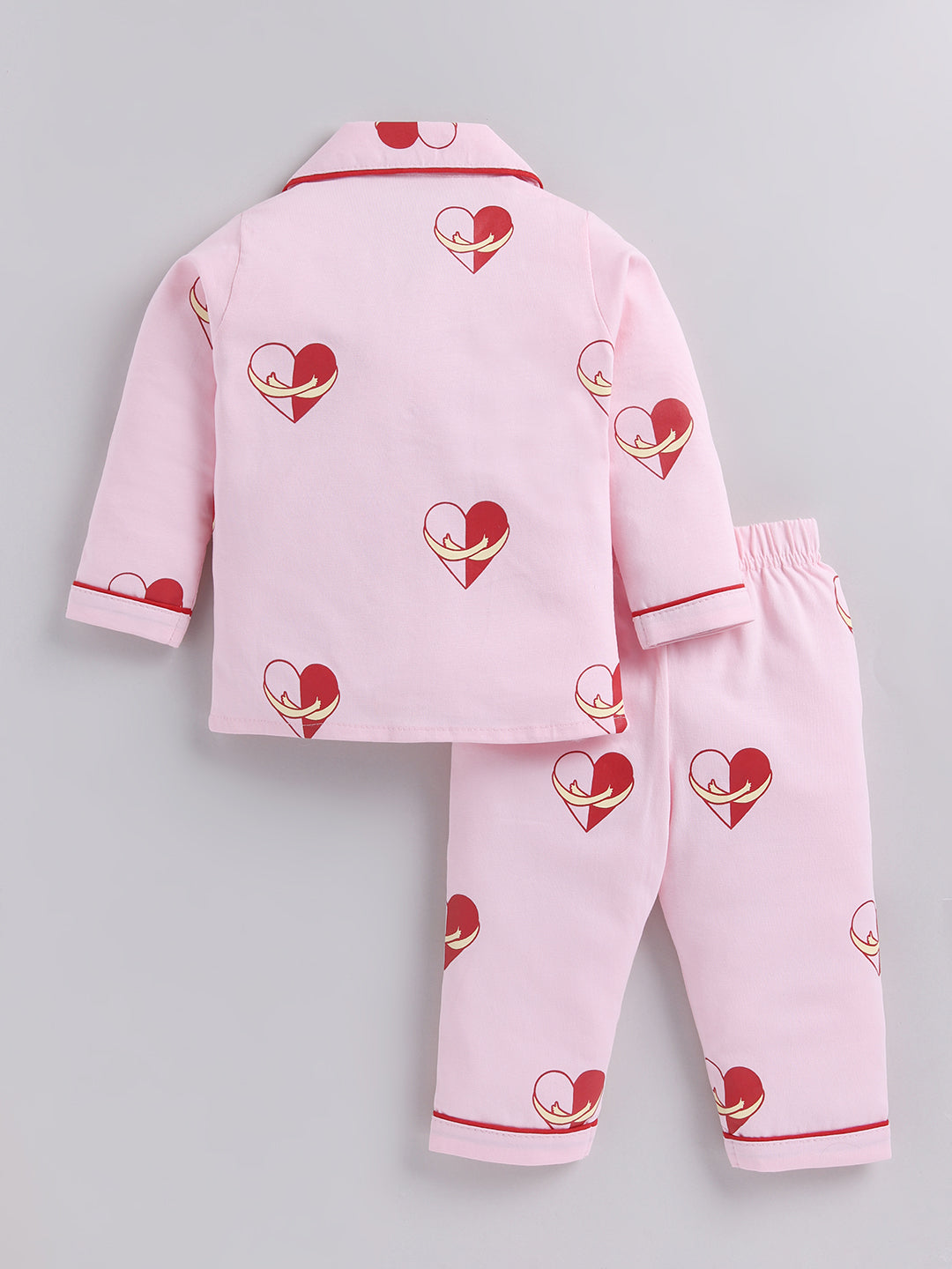 Pink "Hearts" Cotton Full Sleeves Night Suit
