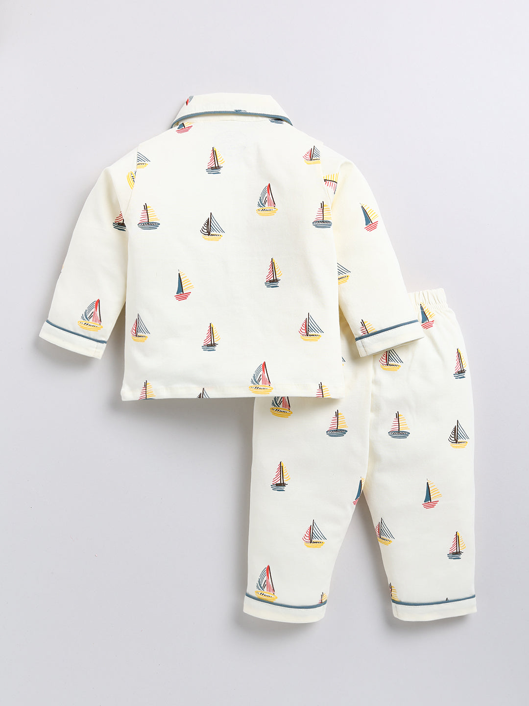 Cream Boat Print Full sleeve Night Suit