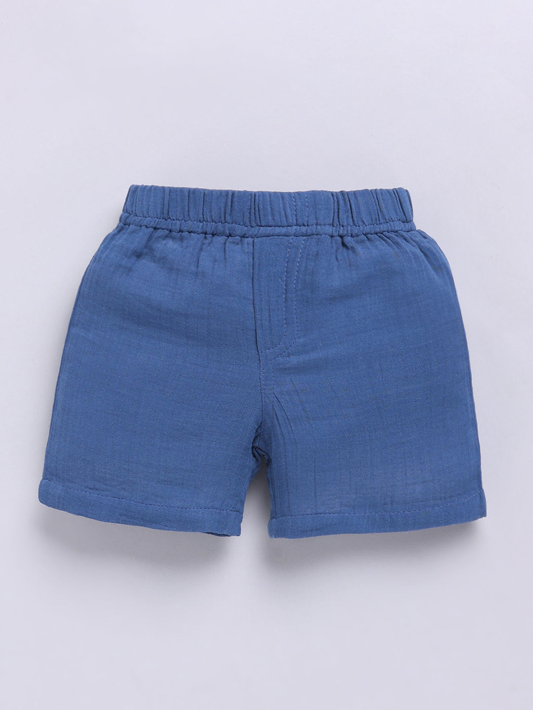 Blue Solid Cotton Short Sleeves Co-ord Set
